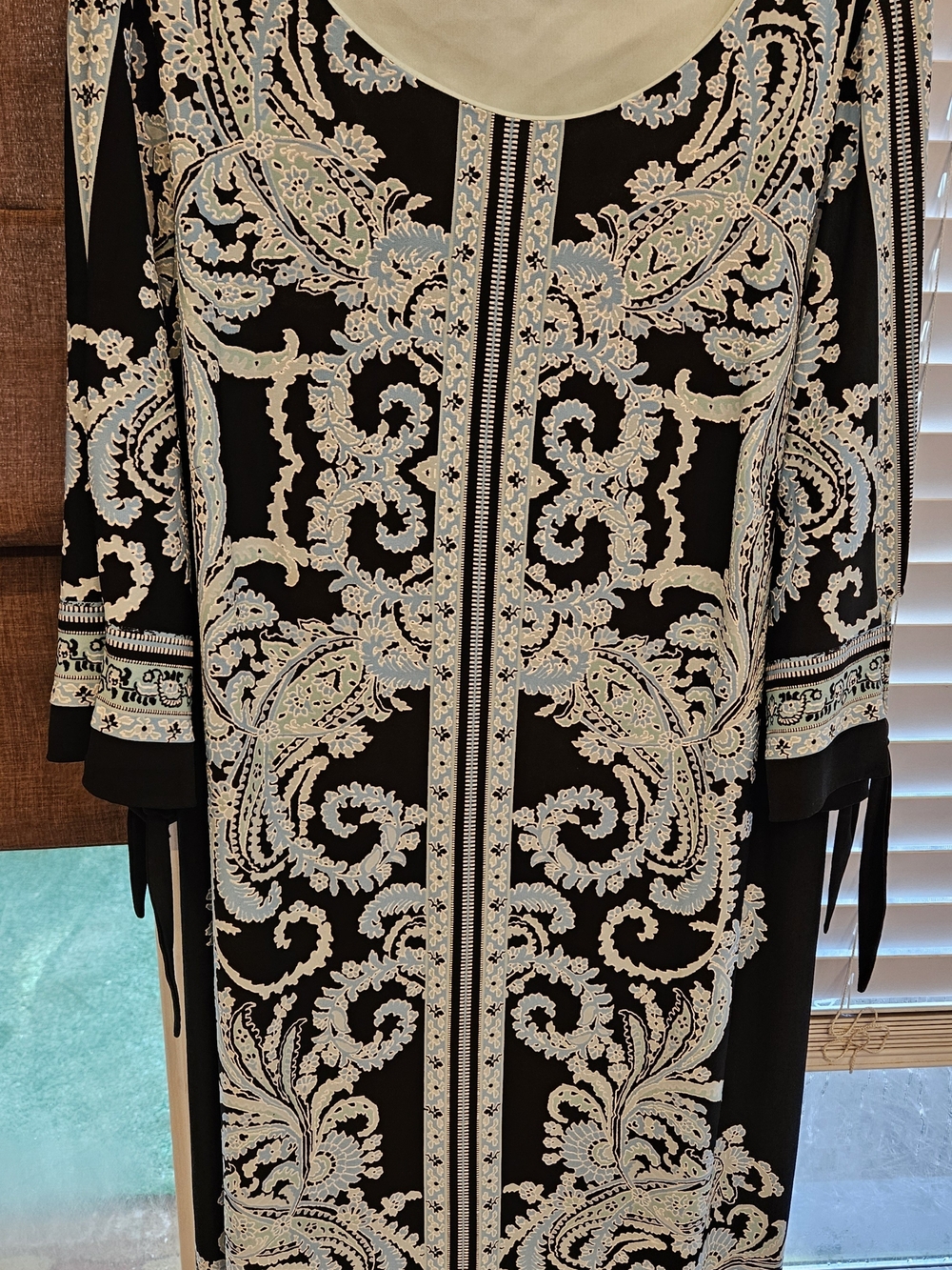 Sandra Darren Dress with Cream and Light Blue Paisley Design